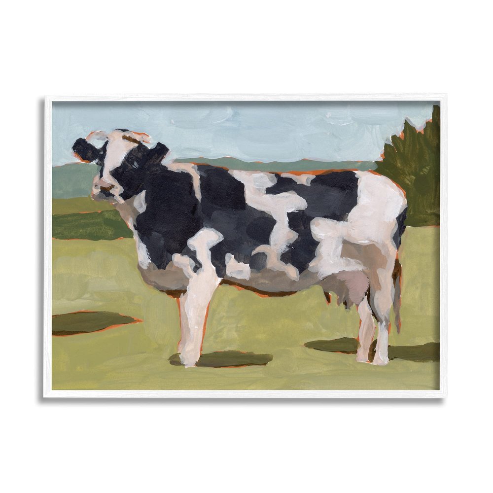 Stupell Industries Dairy Farm Cow Grazing Country Cattle Traditional Painting, Design by Melissa Wang White Framed Wall Art, 20 x 16, Green