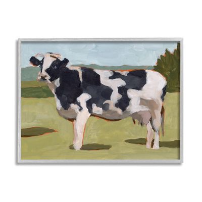 Stupell Industries Dairy Farm Cow Grazing Country Cattle Traditional Painting, Design by Melissa Wang Gray Framed Wall Art, 20 x 16, Green
