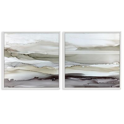 Stupell Industries Abstract Watercolor Wave Interpretation Grey Brown Fluid Movement, Design by Carol Robinson White Framed Wall Art, 2pc, Each 17 x 17