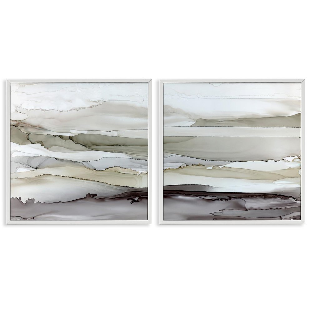 Stupell Industries Abstract Watercolor Wave Interpretation Grey Brown Fluid Movement, Design by Carol Robinson White Framed Wall Art, 2pc, Each 17 x 17