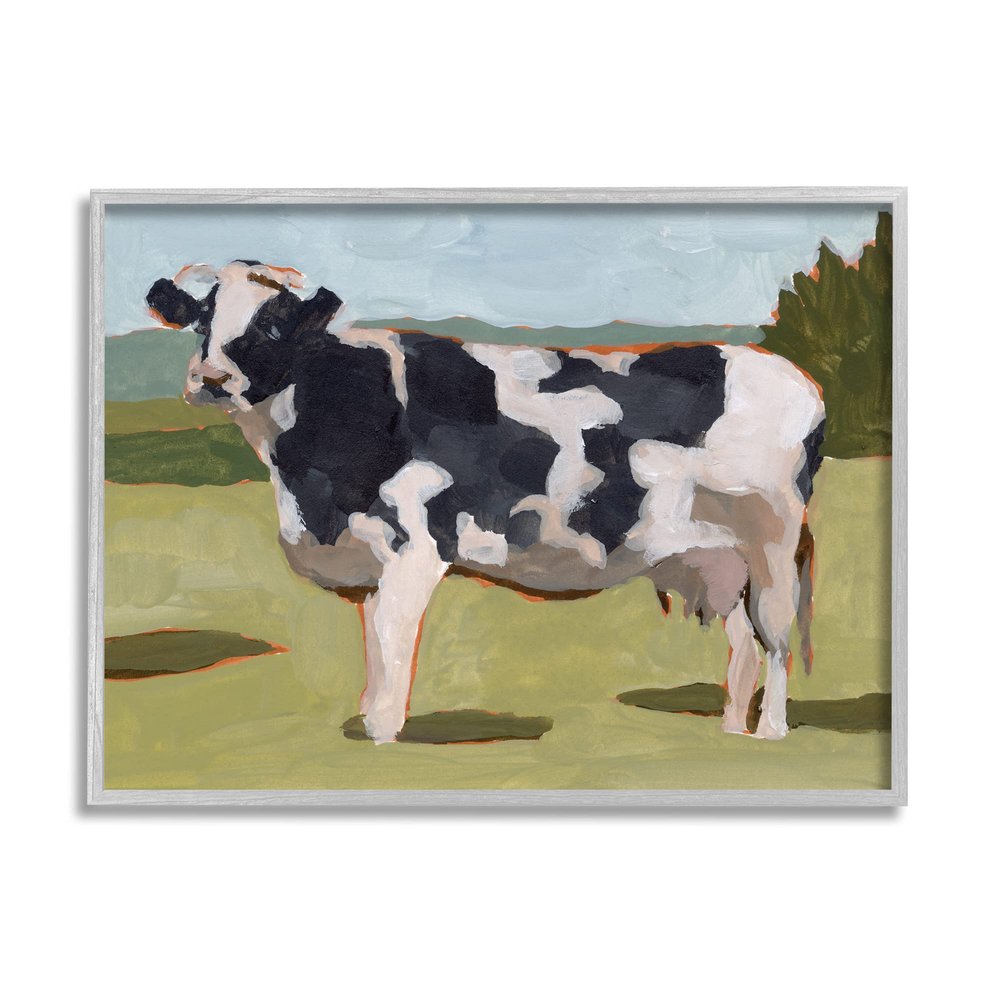 Stupell Industries Dairy Farm Cow Grazing Country Cattle Traditional Painting, Design by Melissa Wang Gray Framed Wall Art, 14 x 11, Green