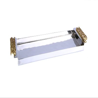 14" L Stainless Steel Rectangular Tray with Gold Mosaic Handles