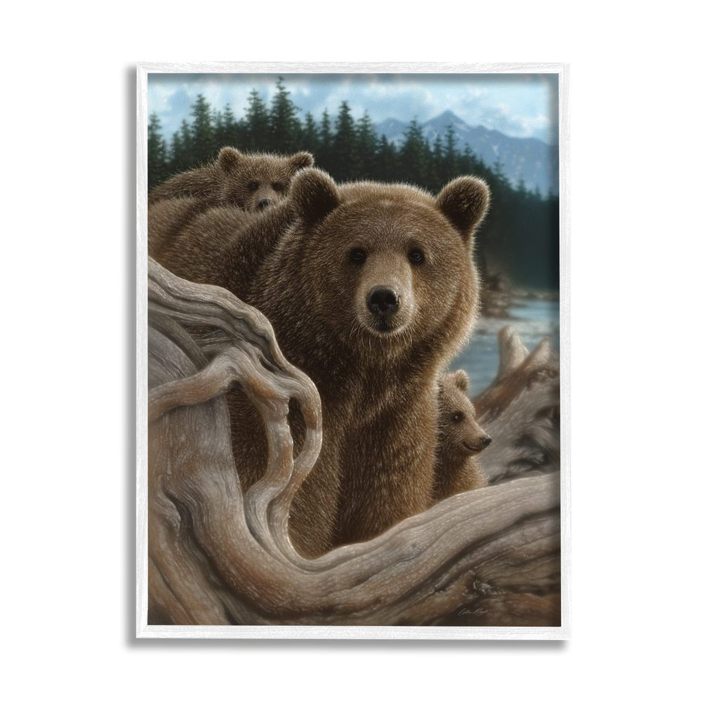 Stupell Industries Brown Bears Rustic Animal Family Tree Forest Lake