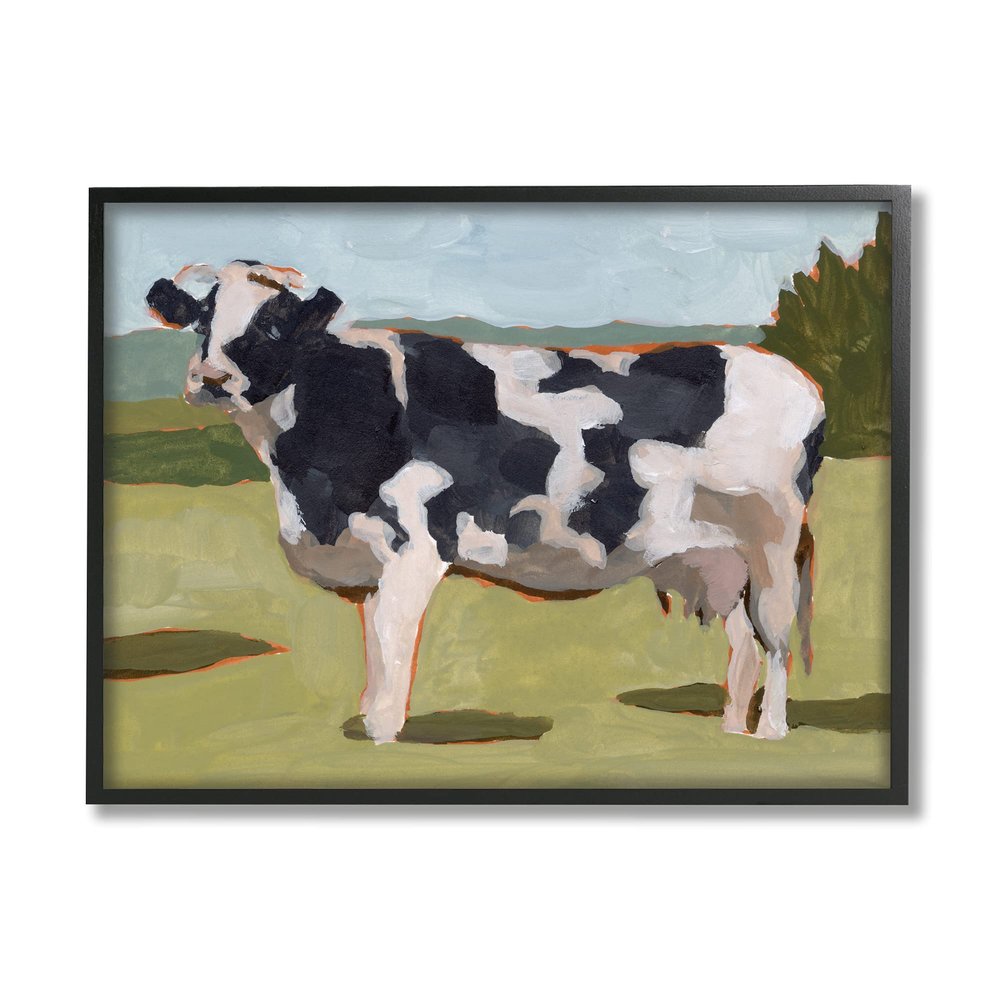 Stupell Industries Dairy Farm Cow Grazing Country Cattle Traditional Painting, Design by Melissa Wang Black Framed Wall Art, 20 x 16, Green