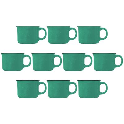 10 Bijou Ceramic Campfire Coffee Mugs Set, 8 oz. - Ceramic, Speckled, Sturdy, C-Handle - Mint