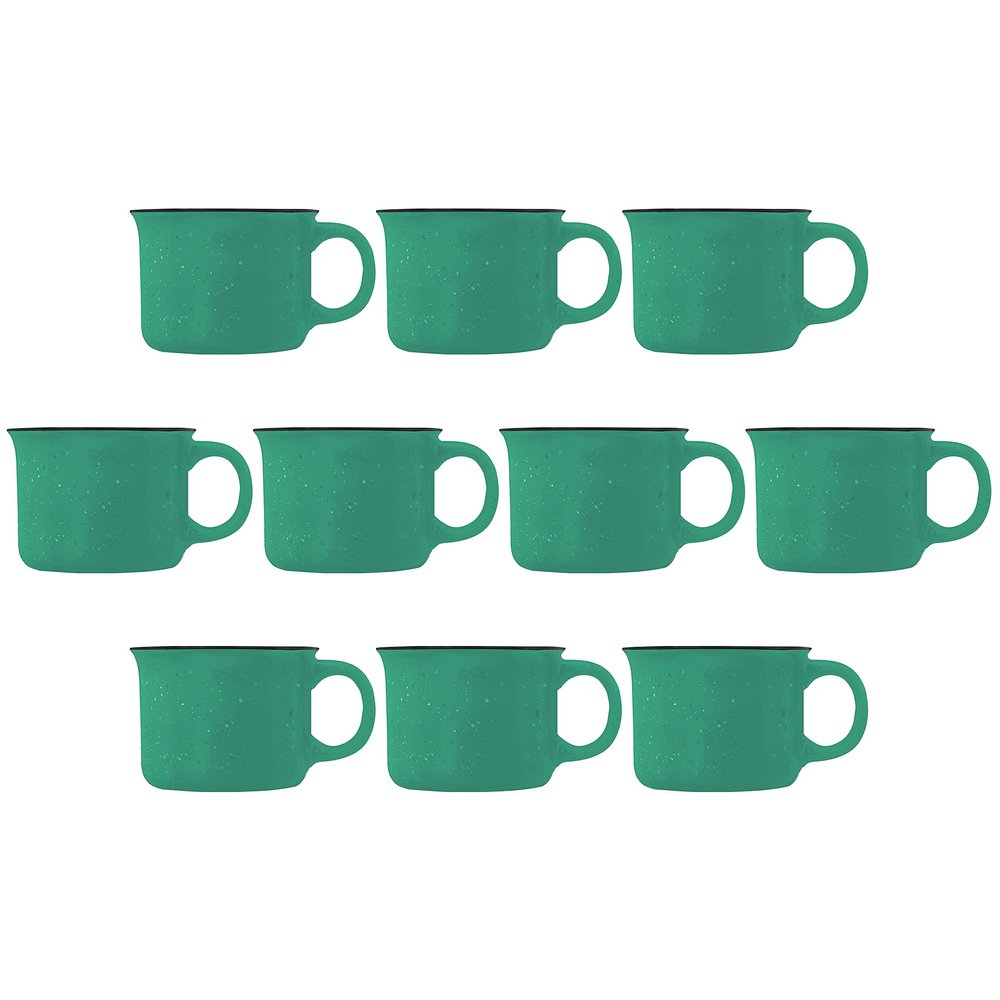 10 Bijou Ceramic Campfire Coffee Mugs Set, 8 oz. - Ceramic, Speckled, Sturdy, C-Handle - Mint