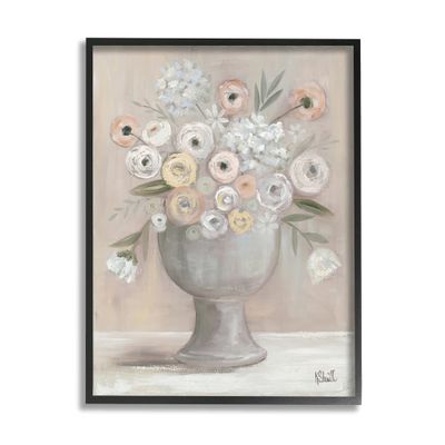 Stupell Industries Classic Ranunculus Floral Bouquet Contemporary Flower Still Life, Design by Kate Sherrill Black Framed Wall Art, 16 x 20, Beige