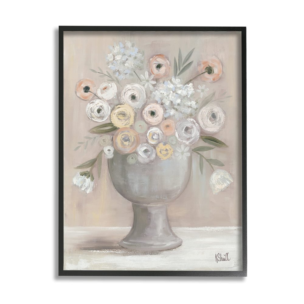Stupell Industries Classic Ranunculus Floral Bouquet Contemporary Flower Still Life, Design by Kate Sherrill Black Framed Wall Art, 16 x 20, Beige