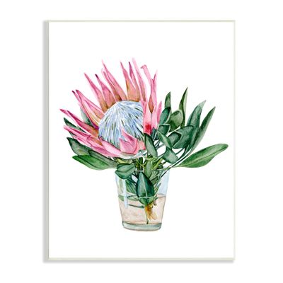 Stupell Industries Blushing Protea Flower Glass Watercolor Flower Still Life