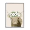 Stupell Industries Highland Cattle Portrait White Poppy Floral Crown Rustic, Design by Lucille Price Gray Framed Wall Art, 11 x 14, Brown view 1