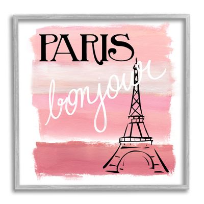 Stupell Industries Paris Bonjour French Eiffel Tower Abstract Pink Stripes
