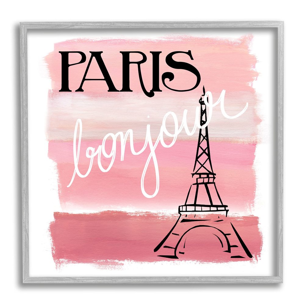 Stupell Industries Paris Bonjour French Eiffel Tower Abstract Pink Stripes