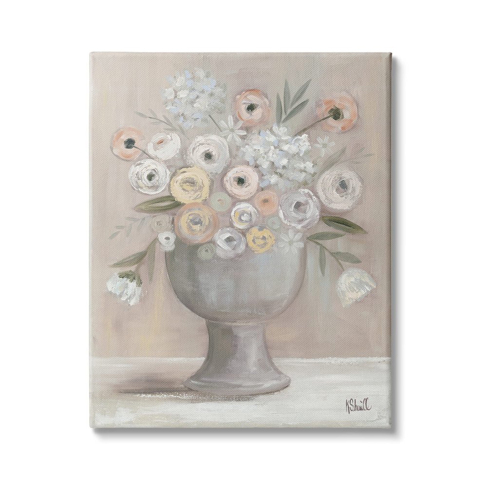 Stupell Industries Classic Ranunculus Floral Bouquet Contemporary Flower Still Life, Design by Kate Sherrill Canvas Wall Art, 16 x 20, Beige