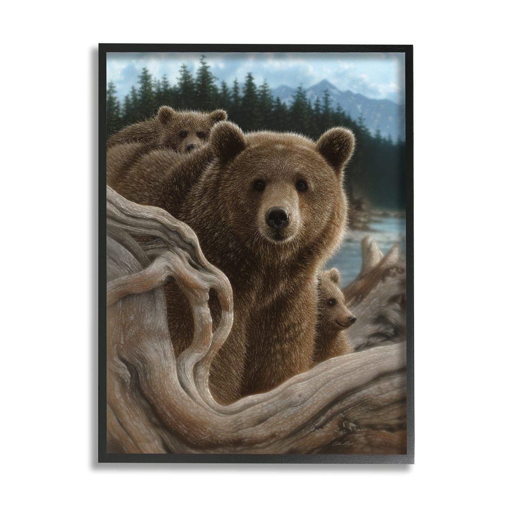 Stupell Industries Brown Bears Rustic Animal Family Tree Forest Lake
