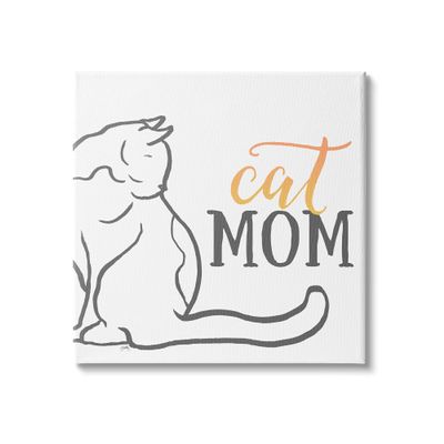 Stupell Industries Mom Phrase Resting Cat Minimal Line Drawing, Design by Elizabeth Medley Canvas Wall Art, 24 x 24, White