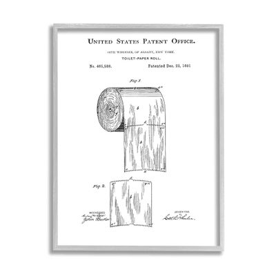 Stupell Industries Toilet Paper Roll Vintage Patent Minimal Black White
