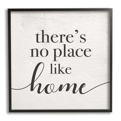 Stupell Industries No Place Like Home Phrase Rustic Farmhouse Pattern, Design by Daphne Polselli Black Framed Wall Art, 24 x 24, Off- White