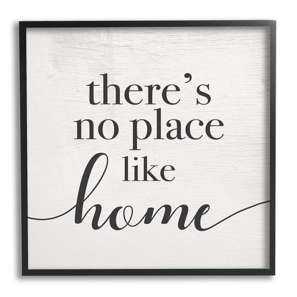 Stupell Industries No Place Like Home Phrase Rustic Farmhouse Pattern, Design by Daphne Polselli Black Framed Wall Art, 24 x 24, Off- White