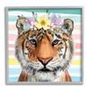 Stupell Industries Jungle Tiger Chic Purple Yellow Floral Crown Stripes, Design by ND Gray Framed Wall Art, 12 x 12, Orange view 1