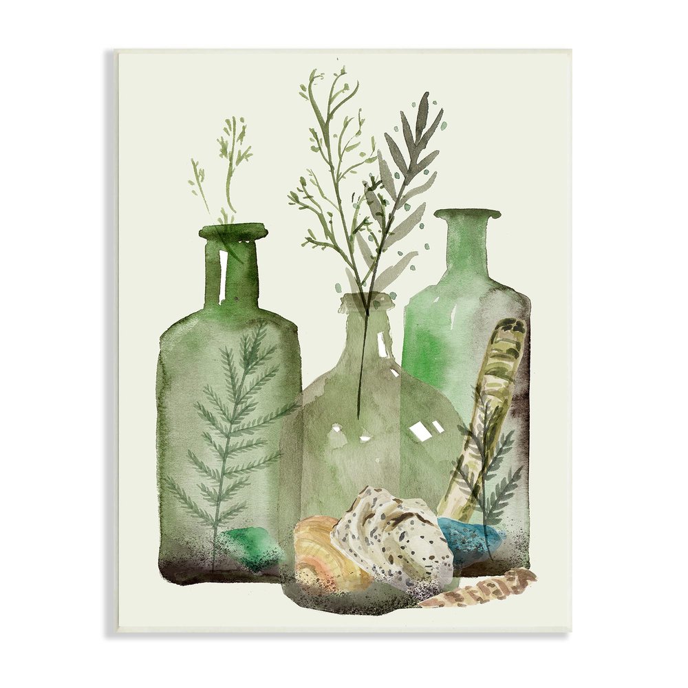 Stupell Industries Fern Plants Nautical Seashells Green Jug Still Life, Design by Melissa Wang Wall Plaque, 10 x 15