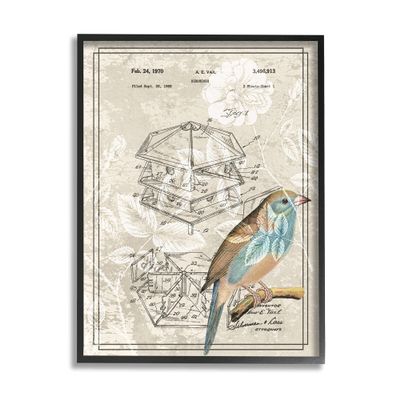 Stupell Industries Vintage Bird House Patent Design Figure Eastern Bluebird