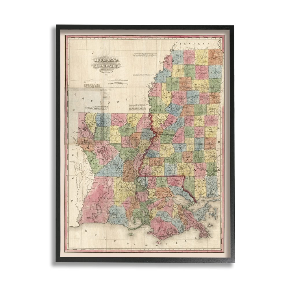 Stupell Industries State Map of Louisiana Mississippi Vintage US Cartography