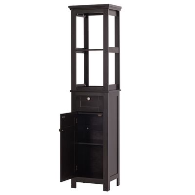 Spirich Slim Bathroom Storage Cabinet, Tall Narrow Cabinet with Door and Shelves, Freestanding Linen Tower (Espresso)