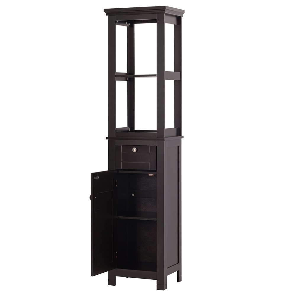 Spirich Slim Bathroom Storage Cabinet, Tall Narrow Cabinet with Door and Shelves, Freestanding Linen Tower (Espresso)