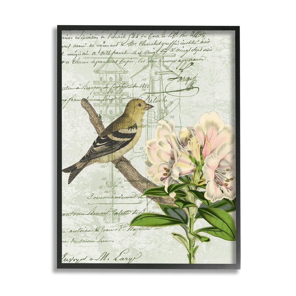 Stupell Industries Bird House Vintage Patent Lily Floral American Goldfinch