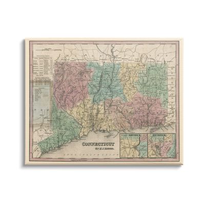 Stupell Industries Vintage Connecticut US State Map Town Region Cartography