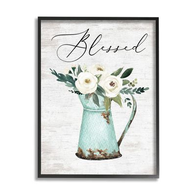 Stupell Industries Blessed Phrase Vintage Farm Can White Flower Bouquet