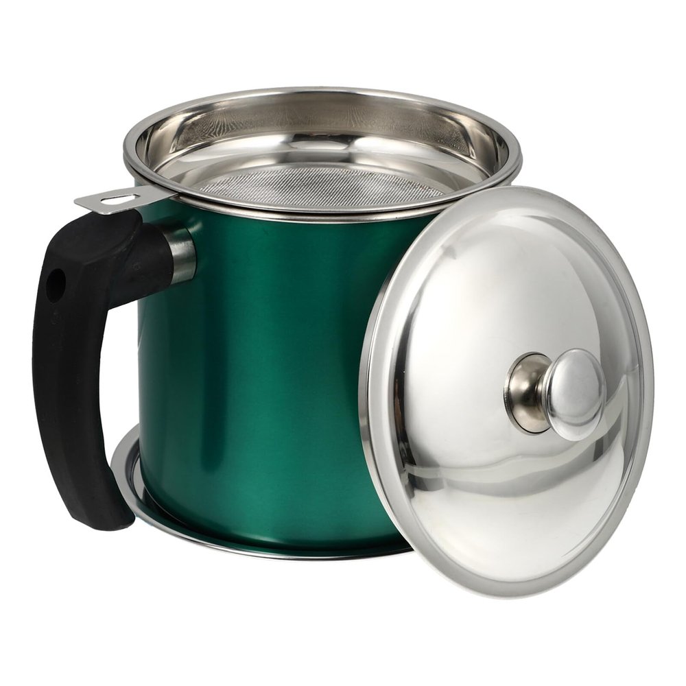 Hemoton Bacon Grease Container with Strainer 1.3L Stainless Steel Oil Can Oil Pot Bacon Grease Saver with Strainer Oil Storage Container for Cooking Oil, Fat and Frying Oil Ghee