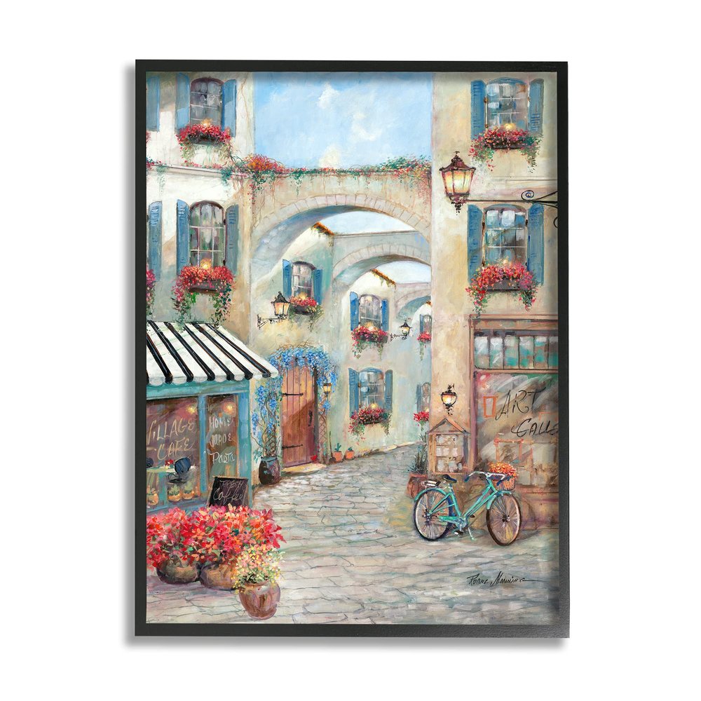 Stupell Industries European Village Traditional Town Square Bistro Flowers Architecture