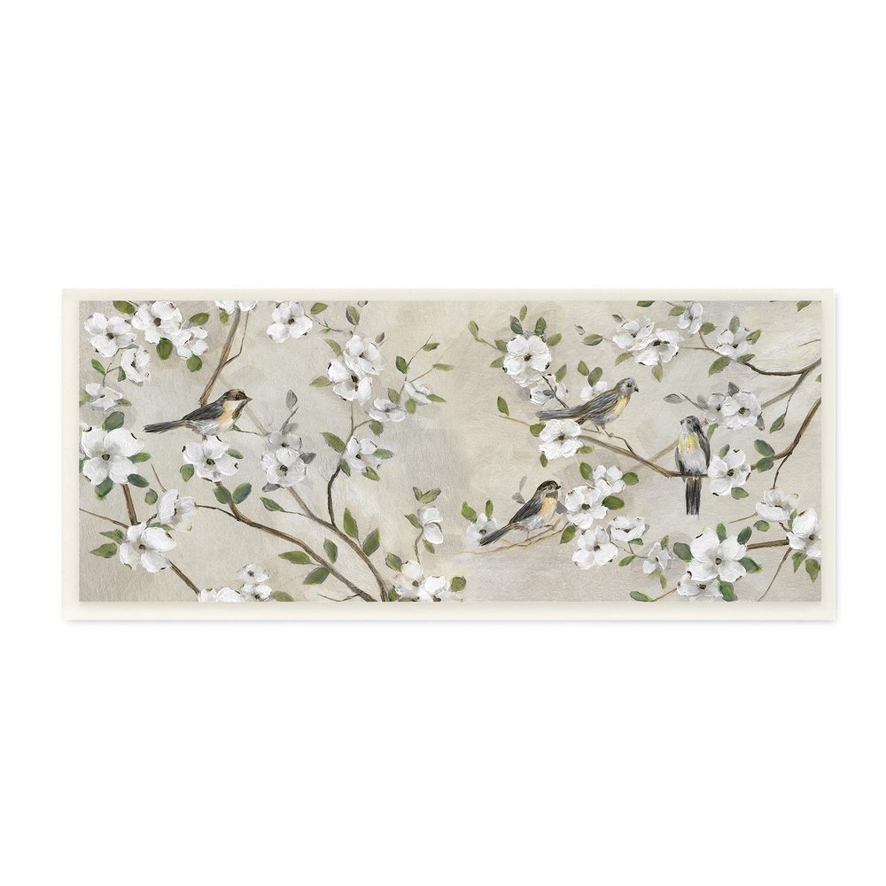 Stupell Industries Country Birds Soft White Floral Blossom Tree Branches
