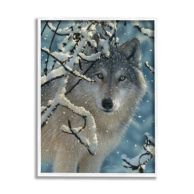 Stupell Industries Wolf Behind Snowy Branches Winter Wild Forest Animal
