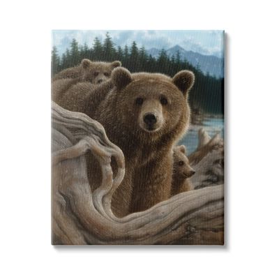 Stupell Industries Brown Bears Rustic Animal Family Tree Forest Lake
