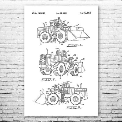 Tractor Loader Poster Print, Carpenter Gift, Construction Worker, Foreman Gift, Structural Engineer, Contractor Gift Black & White (24 inch x 36 inch)