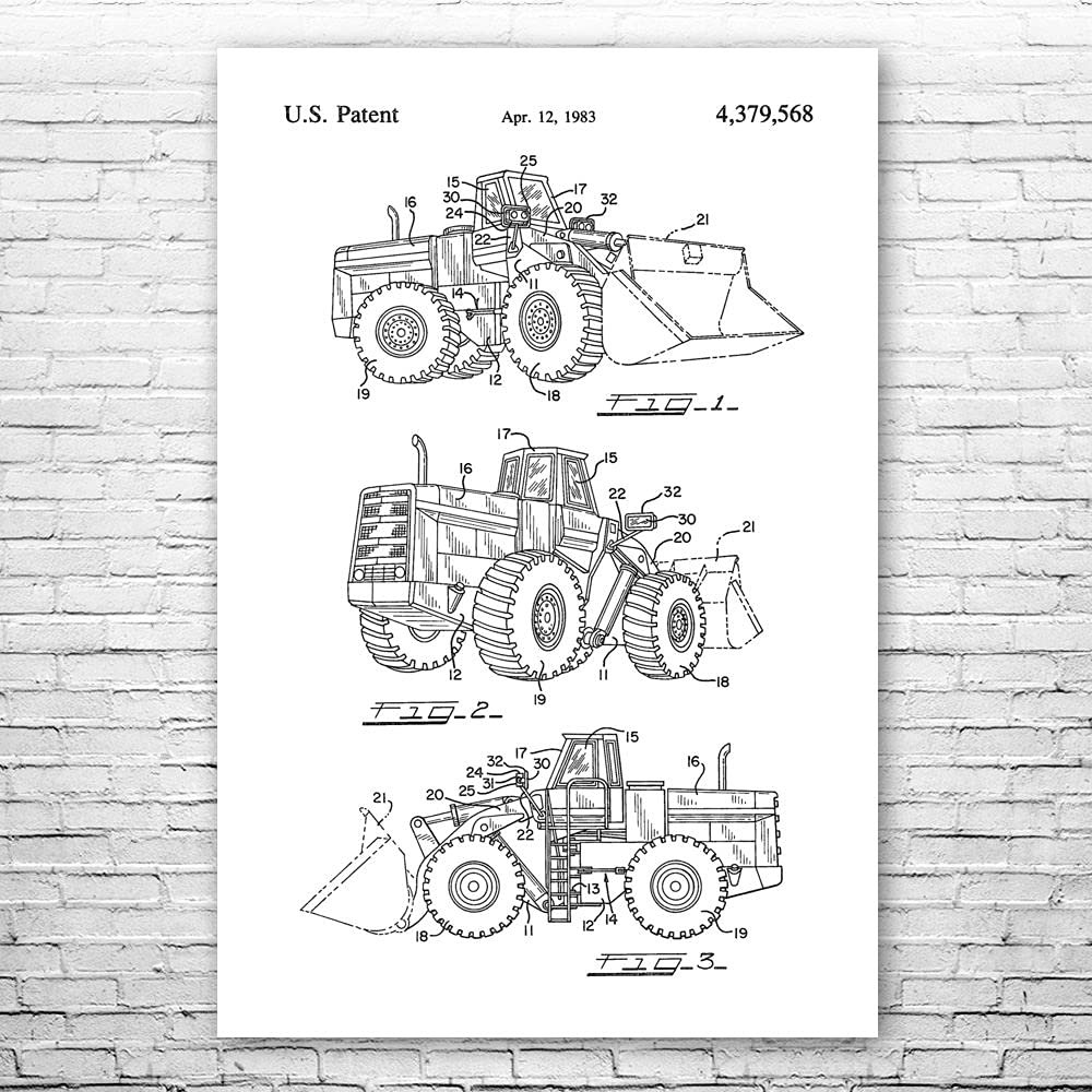 Tractor Loader Poster Print, Carpenter Gift, Construction Worker, Foreman Gift, Structural Engineer, Contractor Gift Black & White (24 inch x 36 inch)