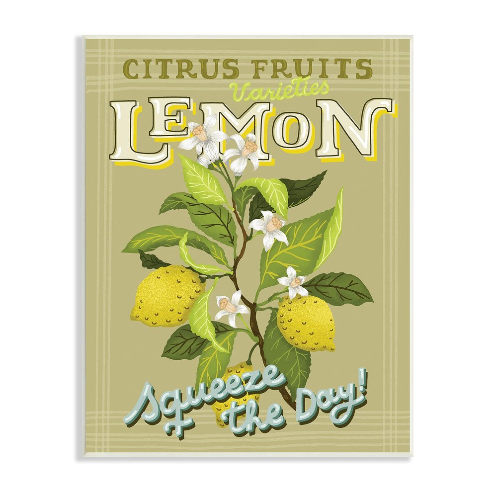 Stupell Industries Vintage Citrus Fruits Lemon Squeeze The Day Phrase