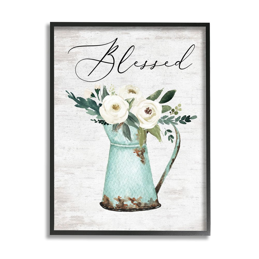 Stupell Industries Blessed Phrase Vintage Farm Can White Flower Bouquet