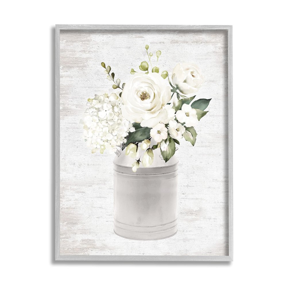 Stupell Industries White Floral Bouquet Country Antique Milk Tin