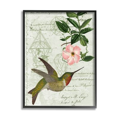 Stupell Industries Vintage Hummingbird Feeder Patent Pink Floral Antique Script