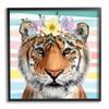 Stupell Industries Jungle Tiger Chic Purple Yellow Floral Crown Stripes, Design by ND Black Framed Wall Art, 12 x 12, Orange view 1