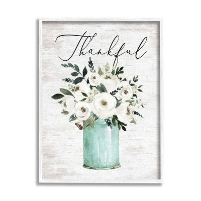 Stupell Industries Thankful Phrase White Ranunculus Floral Bouquet Milk Tin