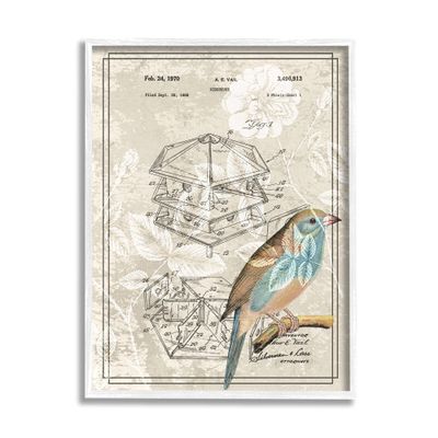 Stupell Industries Vintage Bird House Patent Design Figure Eastern Bluebird