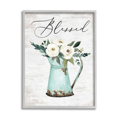 Stupell Industries Blessed Phrase Vintage Farm Can White Flower Bouquet