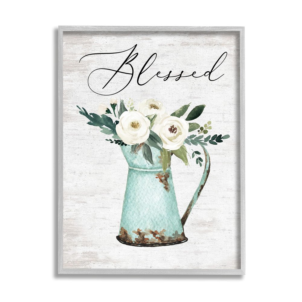 Stupell Industries Blessed Phrase Vintage Farm Can White Flower Bouquet