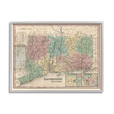 Stupell Industries Vintage Connecticut US State Map Town Region Cartography