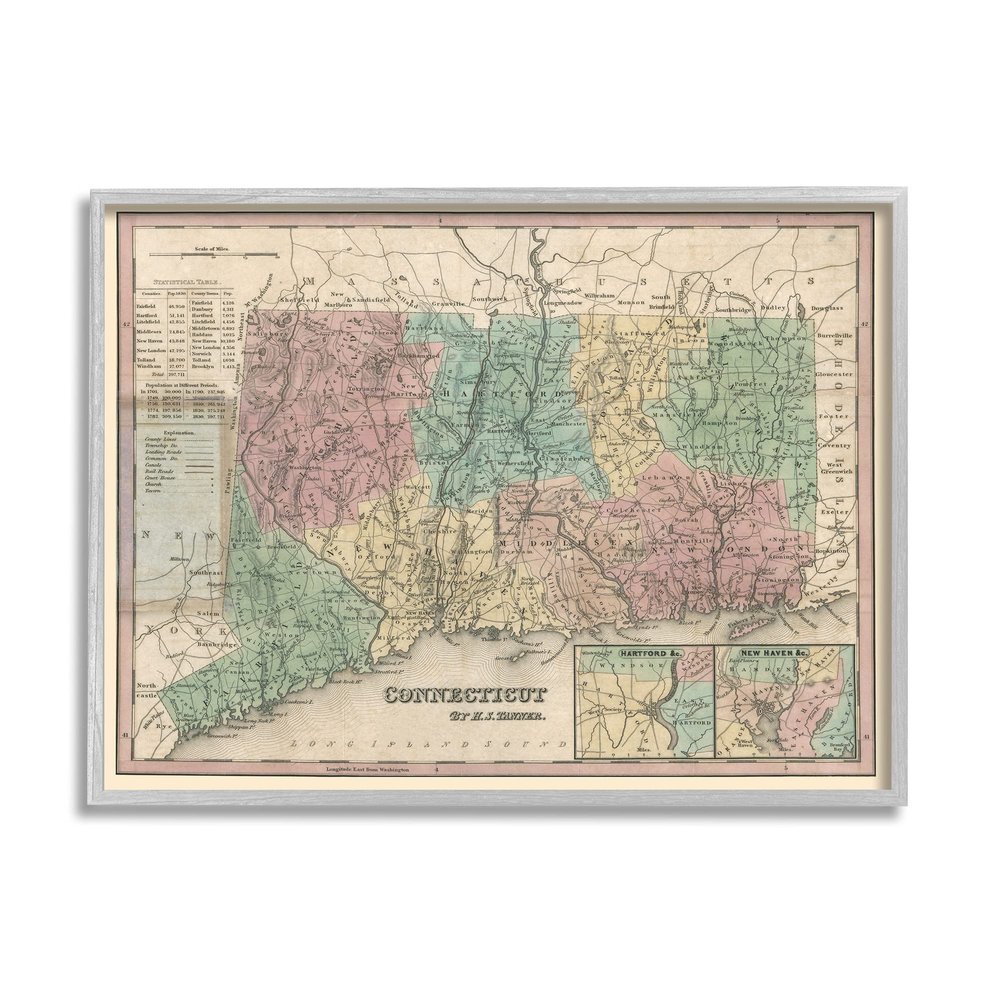 Stupell Industries Vintage Connecticut US State Map Town Region Cartography