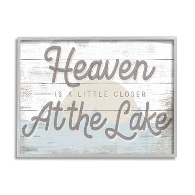Stupell Industries Heaven's Closer at The Lake Phrase Sunrise Waves, Design by Daphne Polselli Gray Framed Wall Art, 20 x 16, White